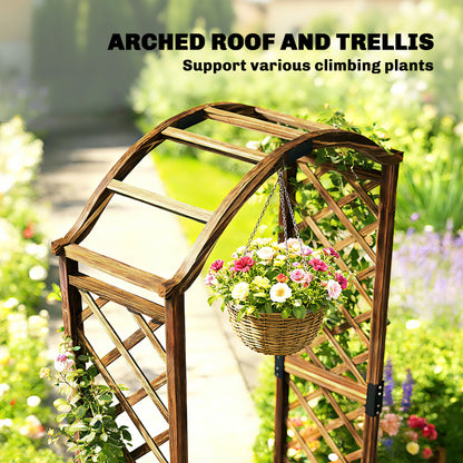 Wooden Garden Arch with 2 Planter Boxes, Decorative Garden Arbor