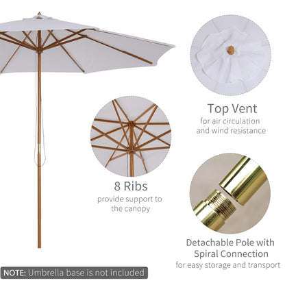 3(m) Wooden Garden Parasol Sun Shade Outdoor Umbrella Canopy White