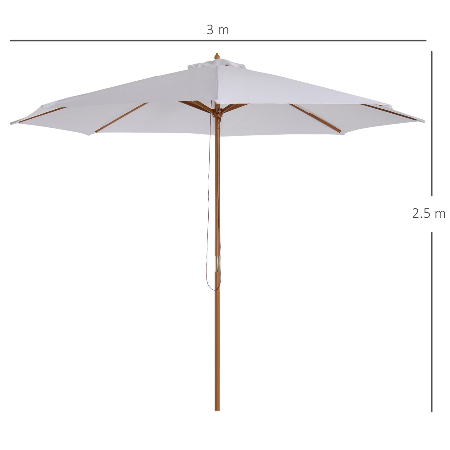 3(m) Wooden Garden Parasol Sun Shade Outdoor Umbrella Canopy White