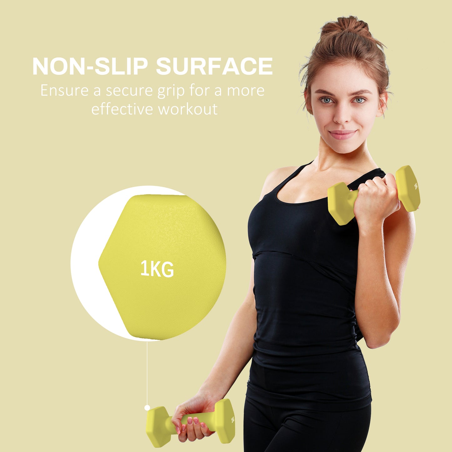 Set of 2 Hexagonal Dumbbells Weights Pair, 2 x 1kg, Yellow