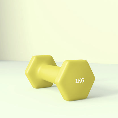 Set of 2 Hexagonal Dumbbells Weights Pair, 2 x 1kg, Yellow