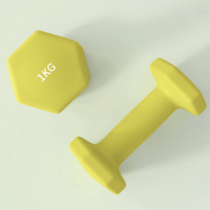 Set of 2 Hexagonal Dumbbells Weights Pair, 2 x 1kg, Yellow