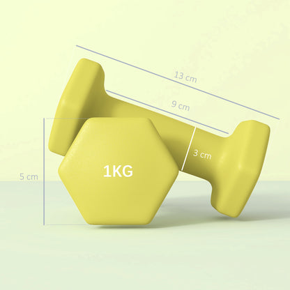 Set of 2 Hexagonal Dumbbells Weights Pair, 2 x 1kg, Yellow