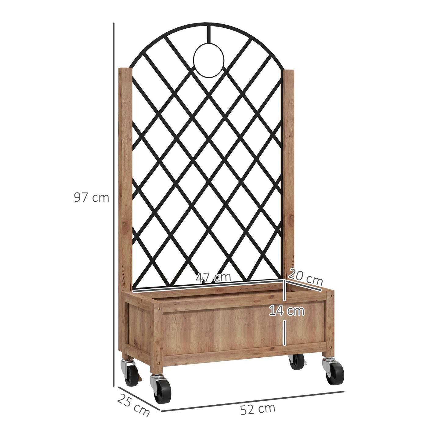 Wooden Raised Bed, Outdoor Planter Box w/ Metal Trellis