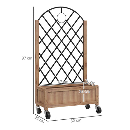 Wooden Raised Bed, Outdoor Planter Box w/ Metal Trellis