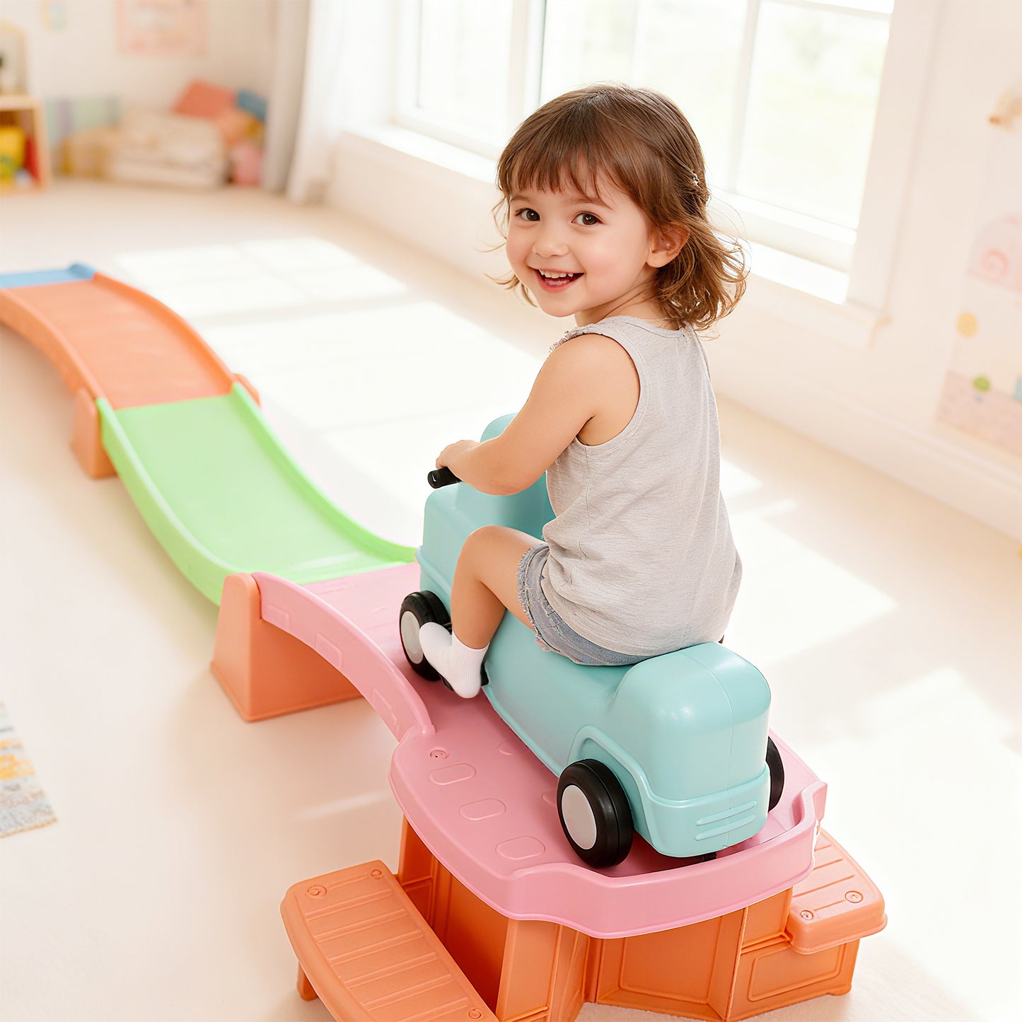 3(m) 4 Pieces Up and Down Kids Rollercoaster, for 2-5 Years, Orange