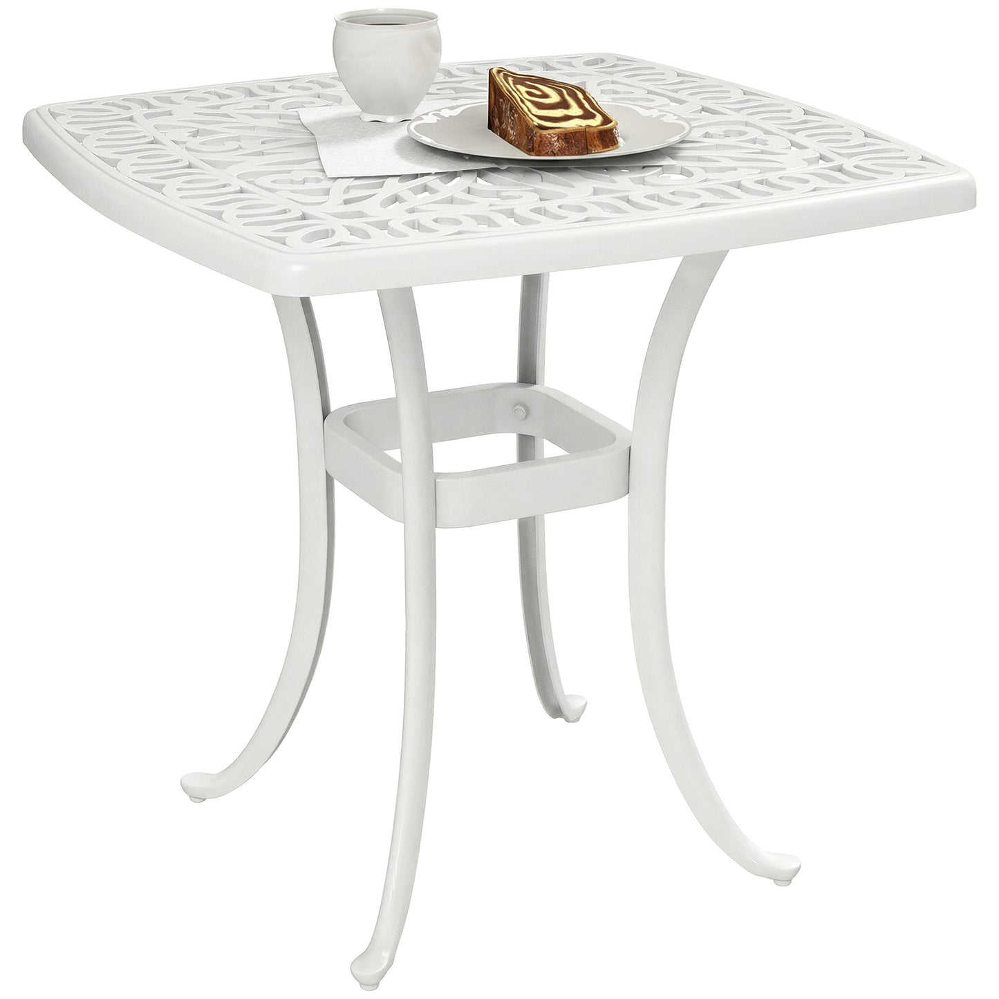 54 x 54cm Aluminium Outdoor Garden Side Table w/ Umbrella Hole, White
