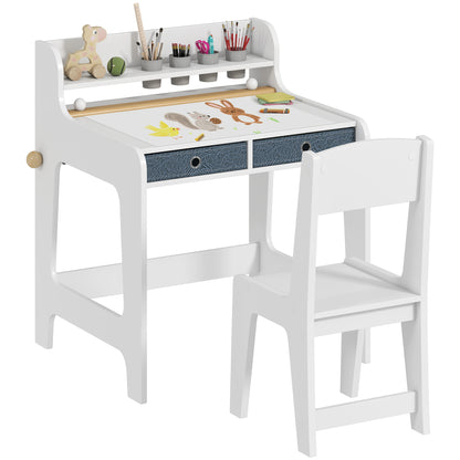 Kids Desk and Chair Set, Art Table and Chair Set for children with Hutch & Drawers, Gift for Aged 3-8, Student Study Writing Table for Home School Bedroom Playroom