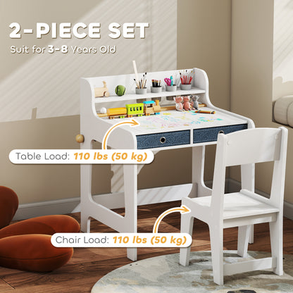 Kids Desk and Chair Set, Art Table and Chair Set for children with Hutch & Drawers, Gift for Aged 3-8, Student Study Writing Table for Home School Bedroom Playroom