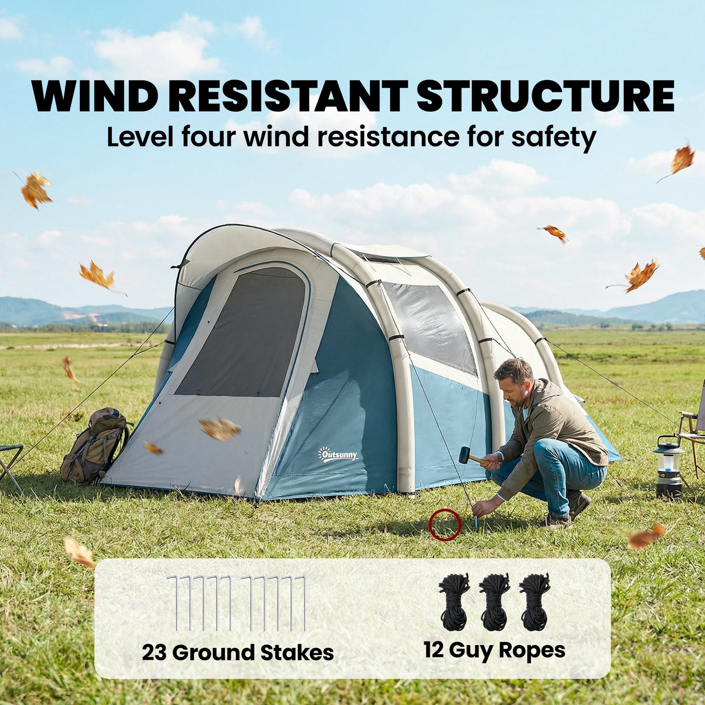 Inflatable Camping Tent w/ Air Pump, 2-3 Person Blow Up Tent Green