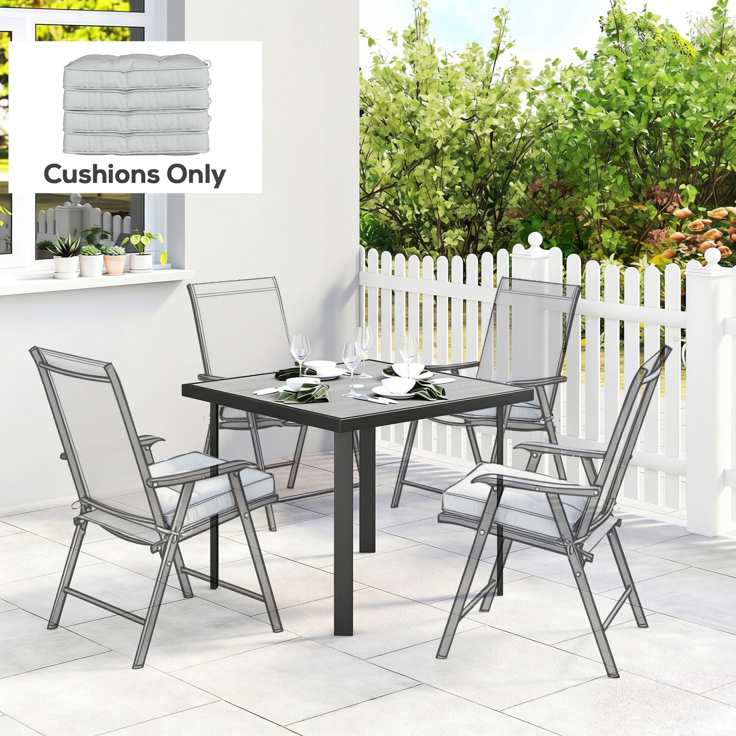 42 x 42cm Replacement Garden Seat Cushion Pad with Ties, Light Grey