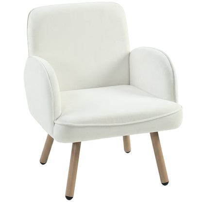Modern Lounge Chair, Velvet Upholstered Bedroom Lounge Seat with Spring Cushion, Carbon Steel Frame, Armchair with Adjustable Feet, for Living Room, Bedroom, Study, Office, Cream White