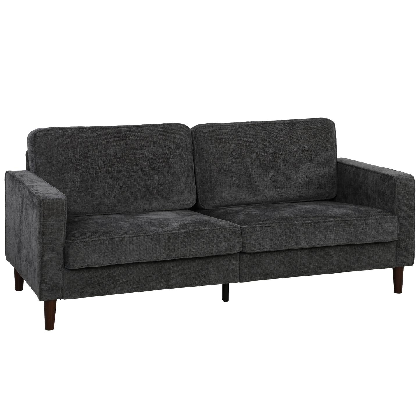 3 Seater Sofa, Upholstered Small Couch for Bedroom, Modern Futon Sofa Settee with Padded Cushion, Button Tufting and Wood Legs for Living Room, Dark Grey