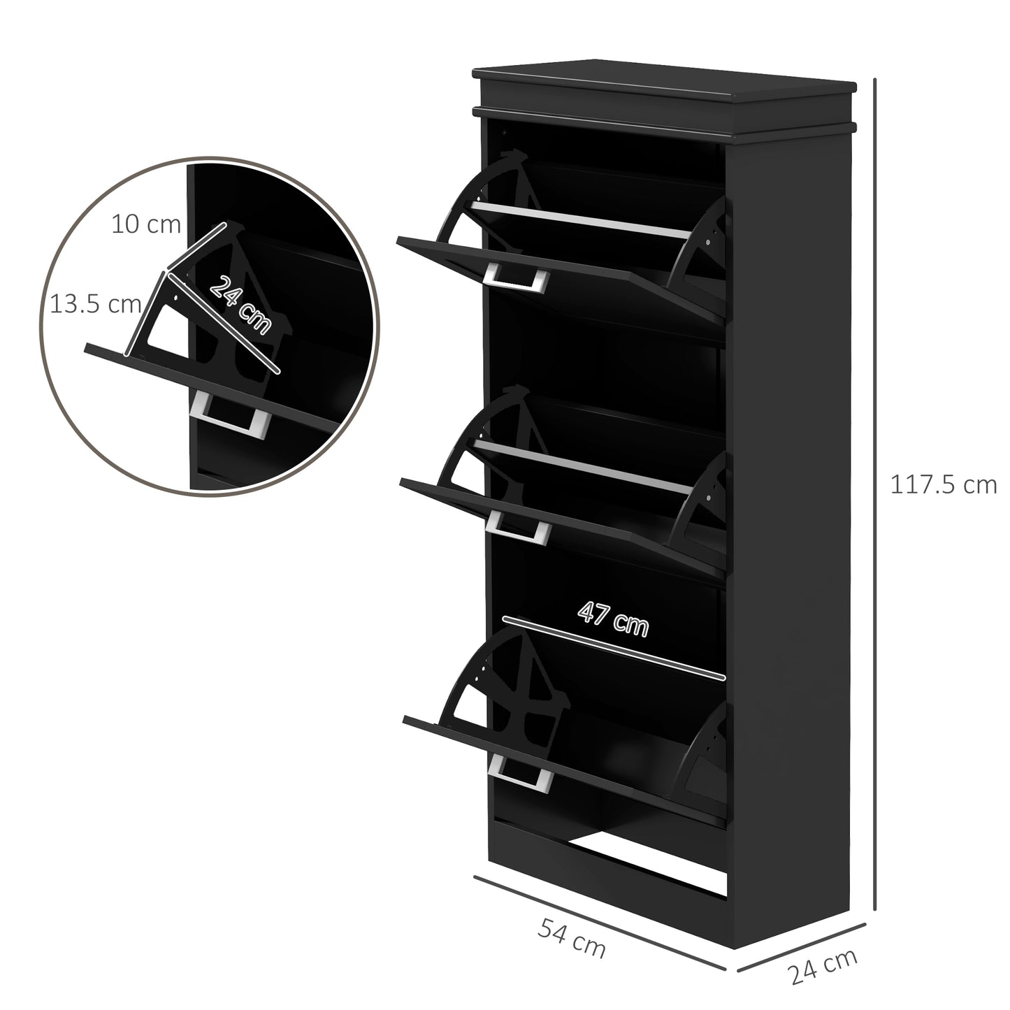 Slim Shoe Storage Cabinet with 3 Flip Drawers for Entryway, Black