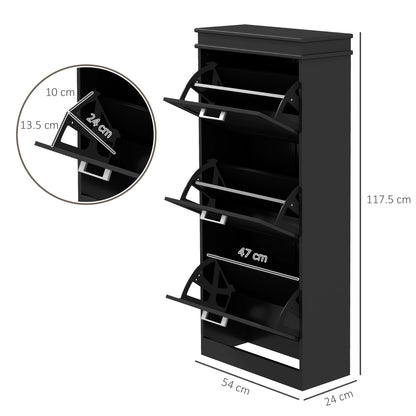 Slim Shoe Storage Cabinet with 3 Flip Drawers for Entryway, Black