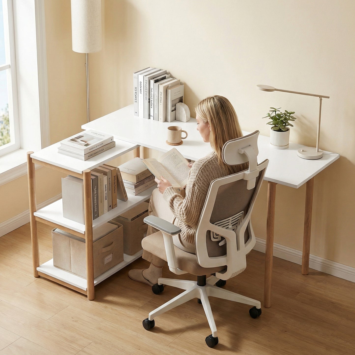 Computer Desk with Storage Shelves 150 cm White/Oak