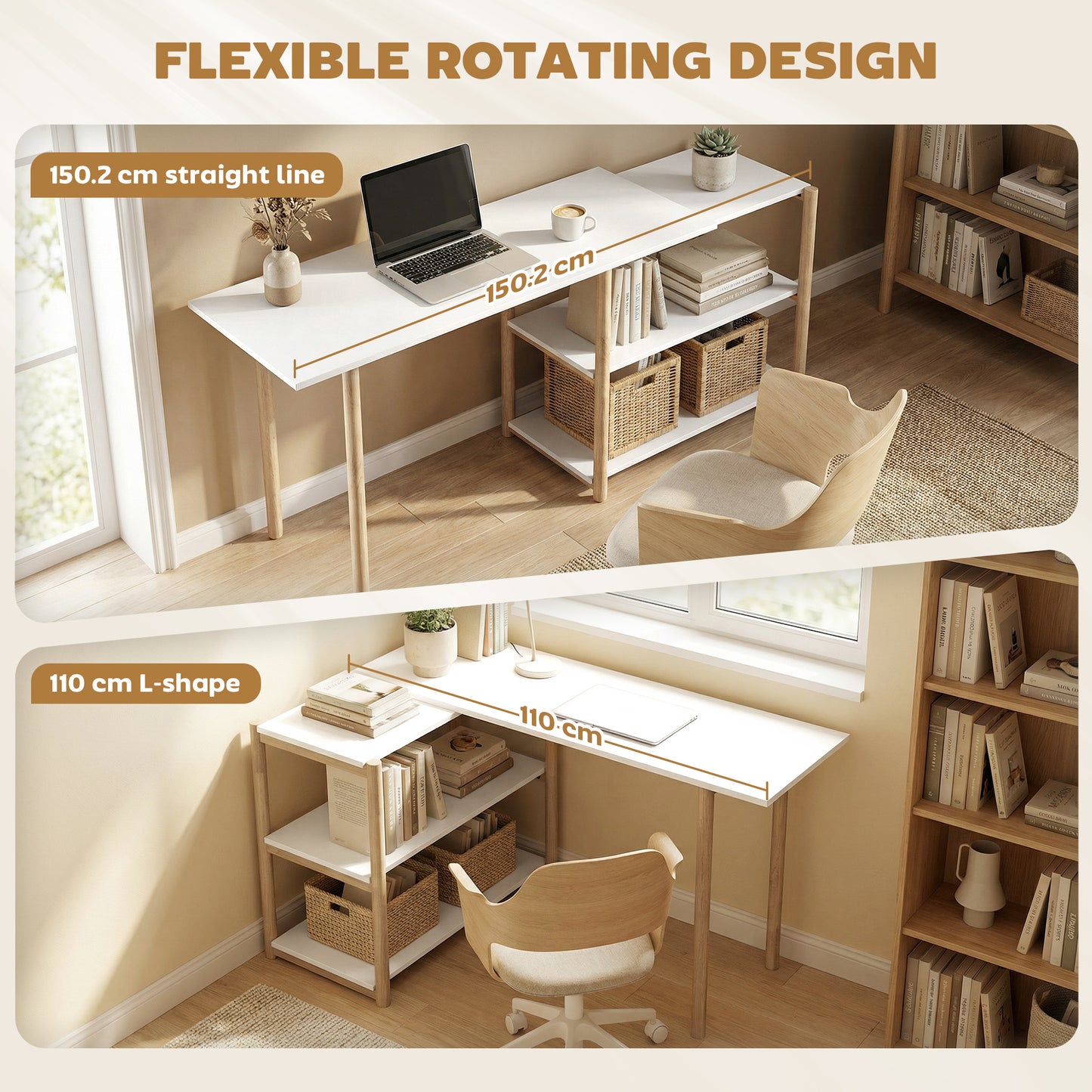 Computer Desk with Storage Shelves 150 cm White/Oak