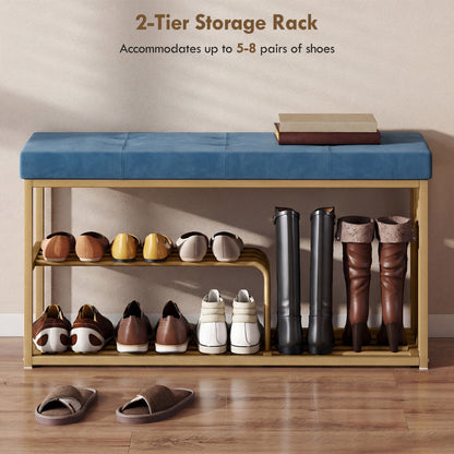 Shoe Storage Bench with Seat Cushion Tufted Shoe Rack Bench Dark Blue