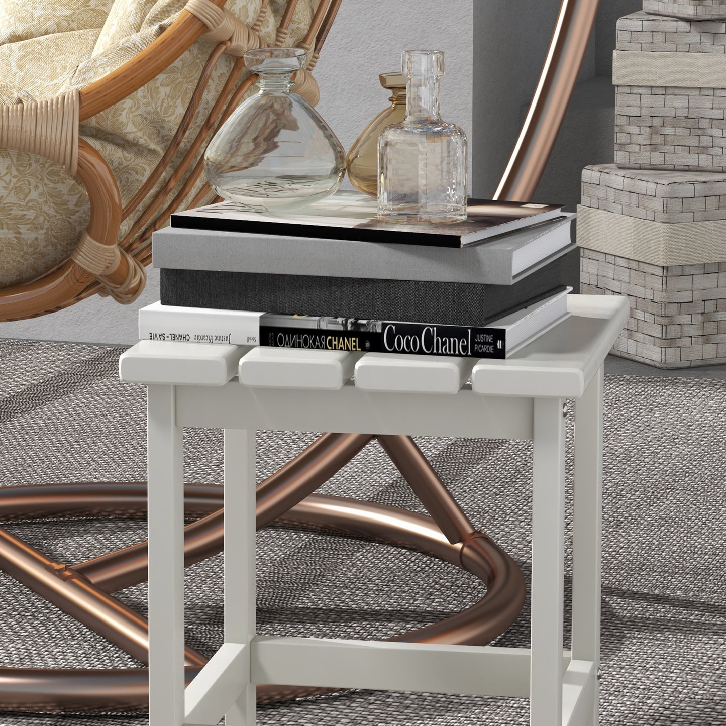 Square Coffee Table, HDPE Side Table for Porch, Garden, White