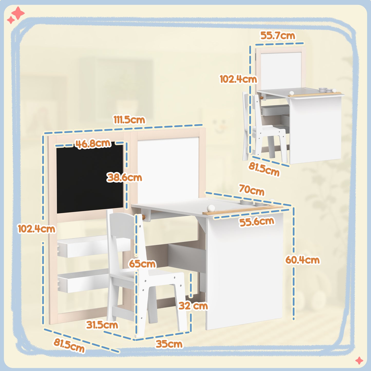 3 in 1 Kids Table and Chair Set with Whiteboard and Blackboard