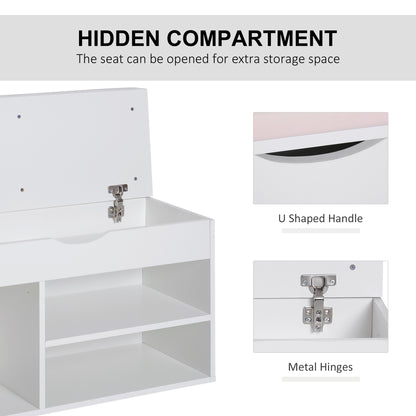 Wooden Shoes Rack Bench, Hidden Storage Padded Seat, Organiser Footwear Rack, Hallway, White, 80 x 30 x 47 cm