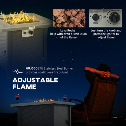 Outdoor Square Fire Pit Table w/ Lid and Lava Rocks Dark Grey
