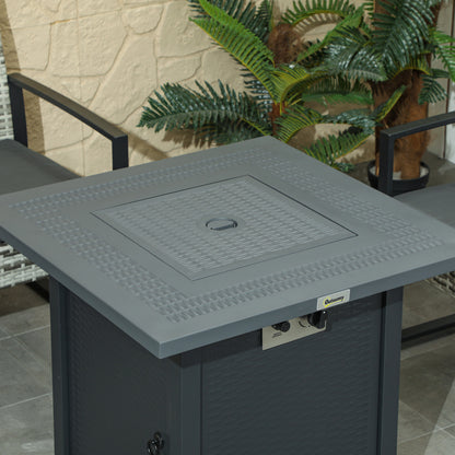 Outdoor Square Fire Pit Table w/ Lid and Lava Rocks Dark Grey