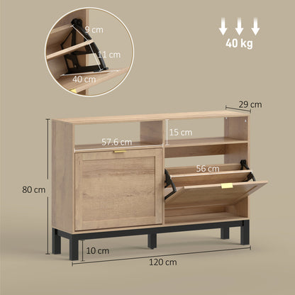Narrow Shoe Cabinet with 2 Flip Drawers, Modern Shoe Storage Cabinet