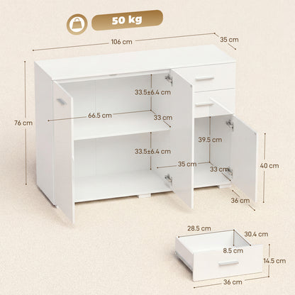 Modern Sideboard Kitchen Storage Cabinet, High Gloss White