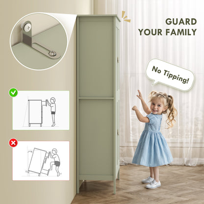 176.5 cm Tall Freestanding Pantry Storage Cabinet with 4 Doors Green