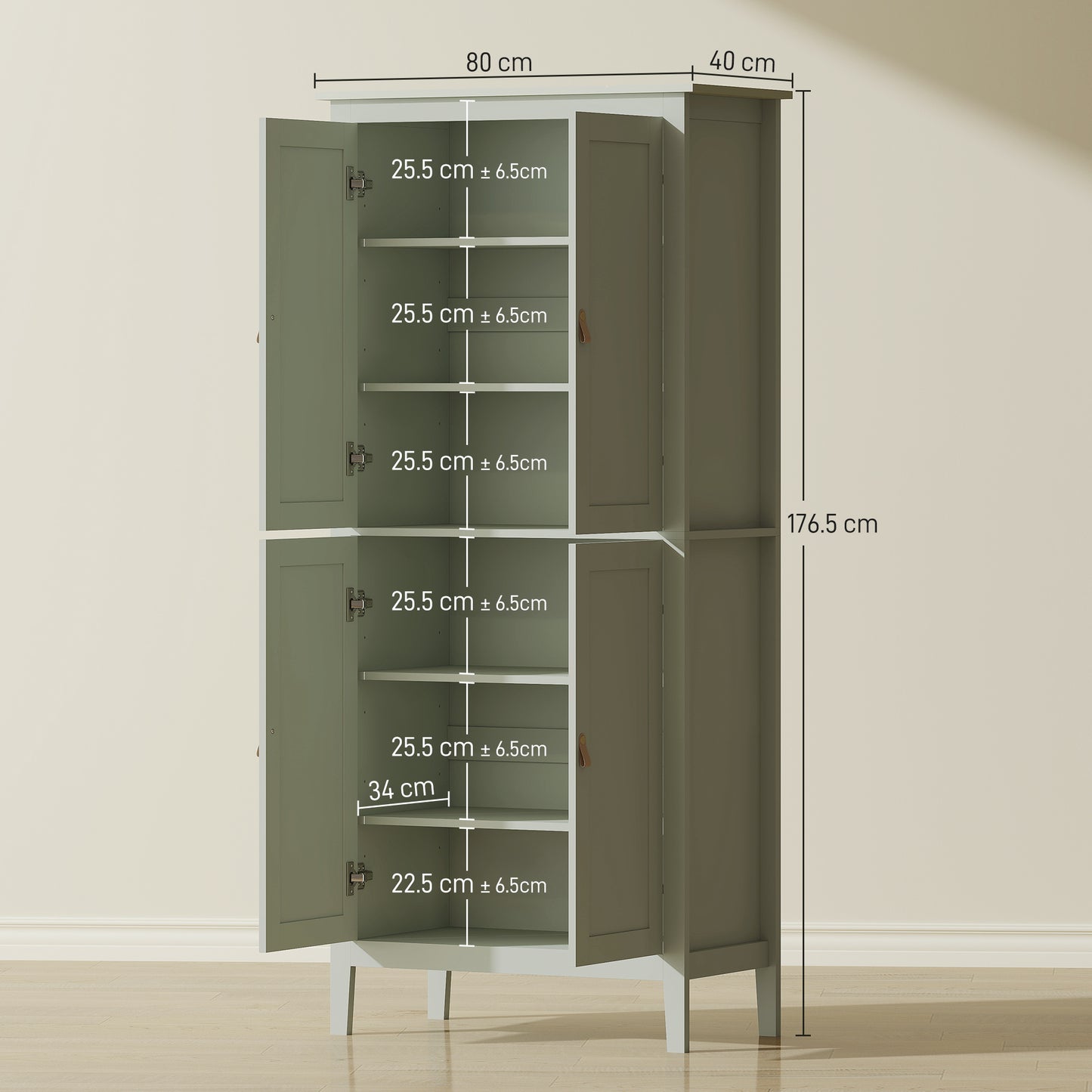 176.5 cm Tall Freestanding Pantry Storage Cabinet with 4 Doors Green