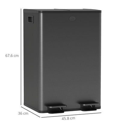 2 x 28L Dual Kitchen Bin Pedal Bin for Recycling and Waste, Black