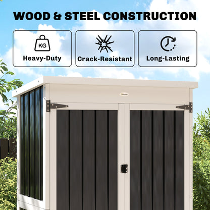 Outdoor Storage Cabinet with Removable Shelves, White and Black