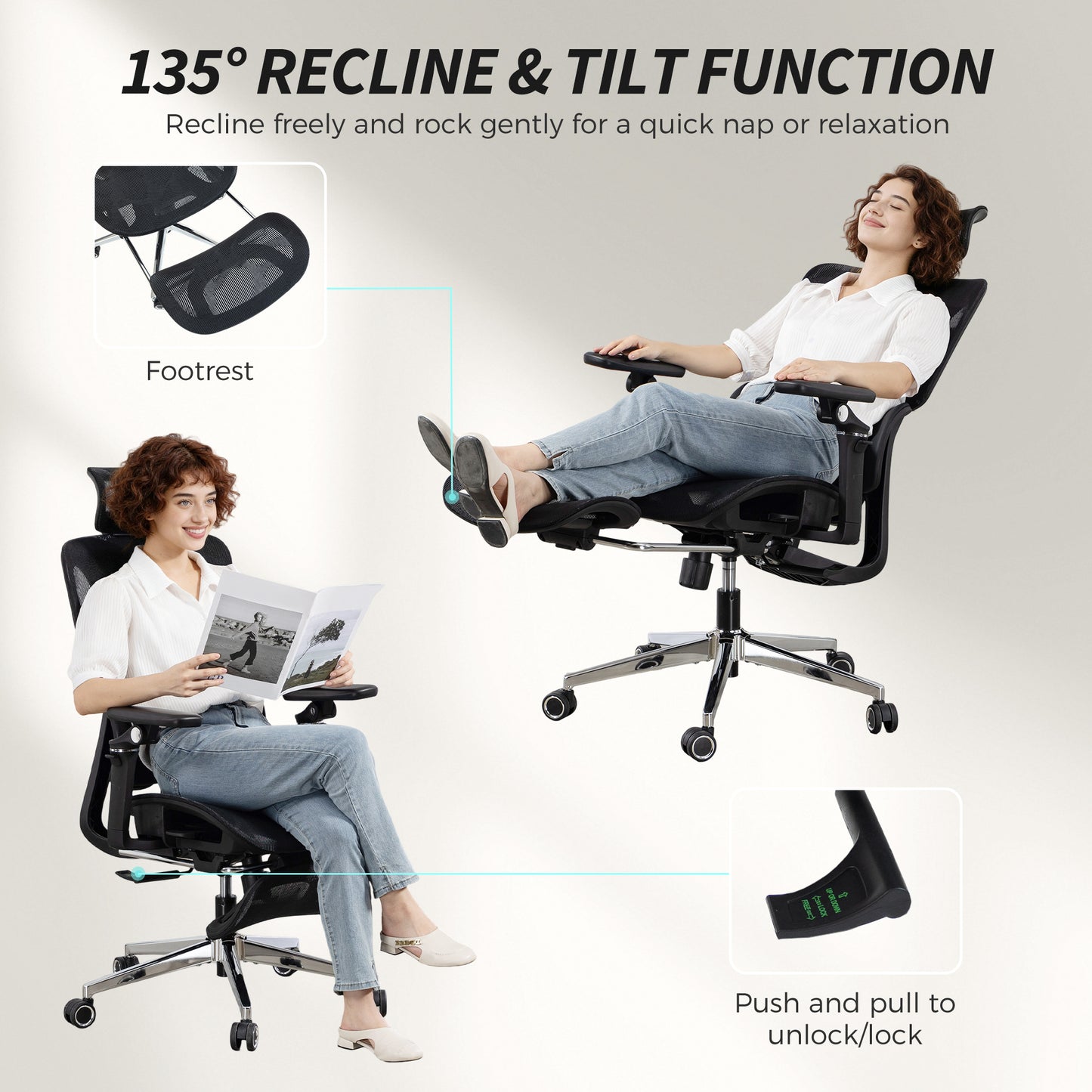 Ergonomic Office Chair, Mesh Desk Chair with Lumbar Support, Footrest