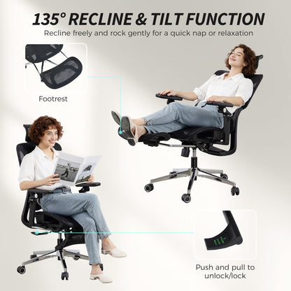 Ergonomic Office Chair, Mesh Desk Chair with Lumbar Support, Footrest
