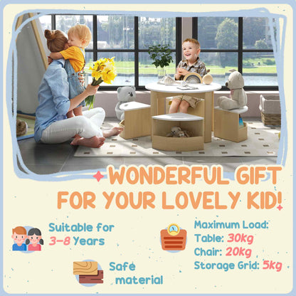 Kids Table and Chairs Set, Five-Piece Childrens Table and Chair Set with Storage, Children Activity Table for Ages 3-8 Years, White