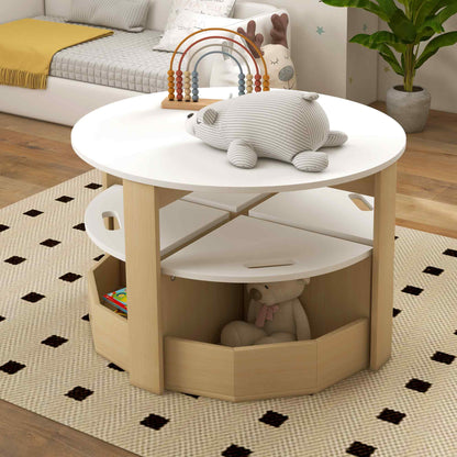 Kids Table and Chairs Set, Five-Piece Childrens Table and Chair Set with Storage, Children Activity Table for Ages 3-8 Years, White