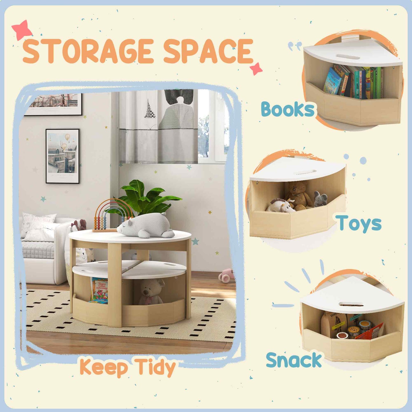 Kids Table and Chairs Set, Five-Piece Childrens Table and Chair Set with Storage, Children Activity Table for Ages 3-8 Years, White
