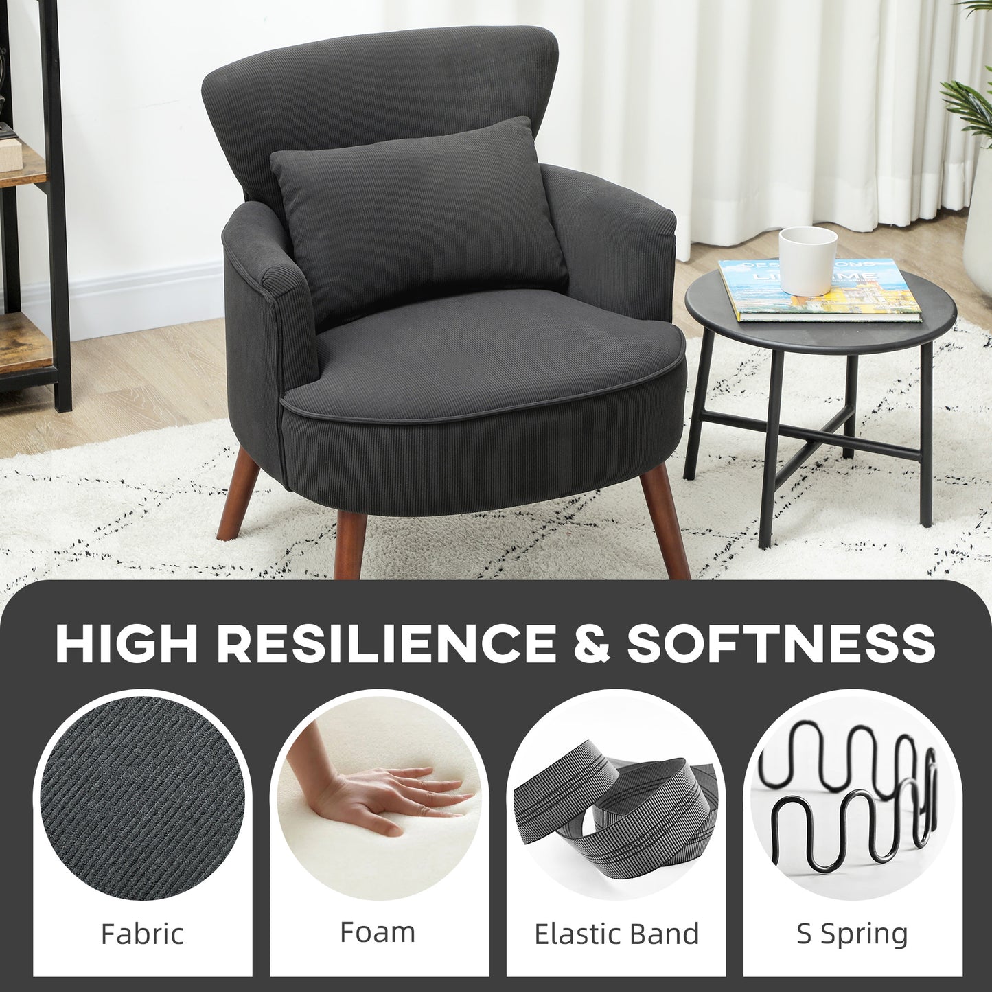Armchair with Padded Seat and Backrest for Living Room, Black