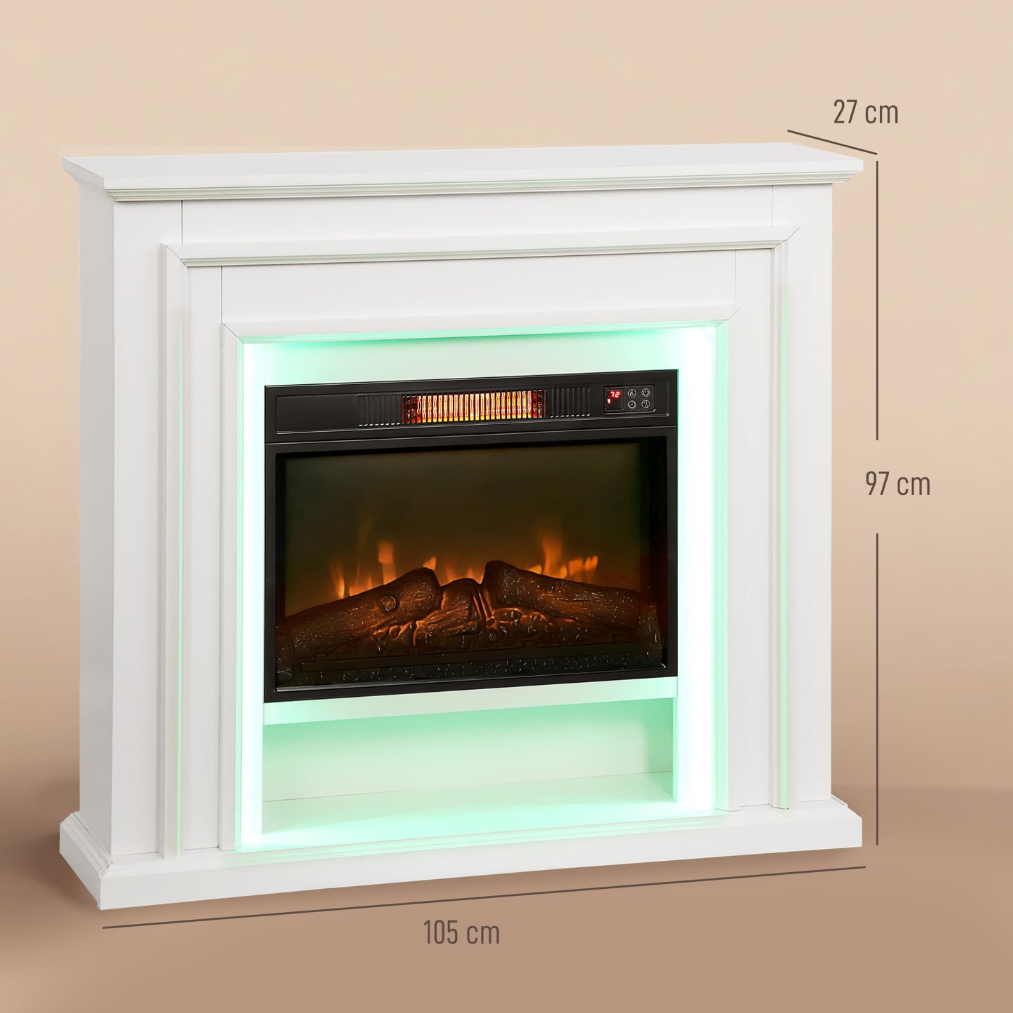 1800W Inset Electric Fireplace and Mantel Reach up to 30 m², White