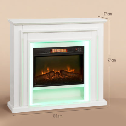 1800W Inset Electric Fireplace and Mantel Reach up to 30 m², White