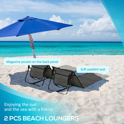 Garden Beach Chair Mat, Sun Lounger Seats with Adjustable Back - Grey