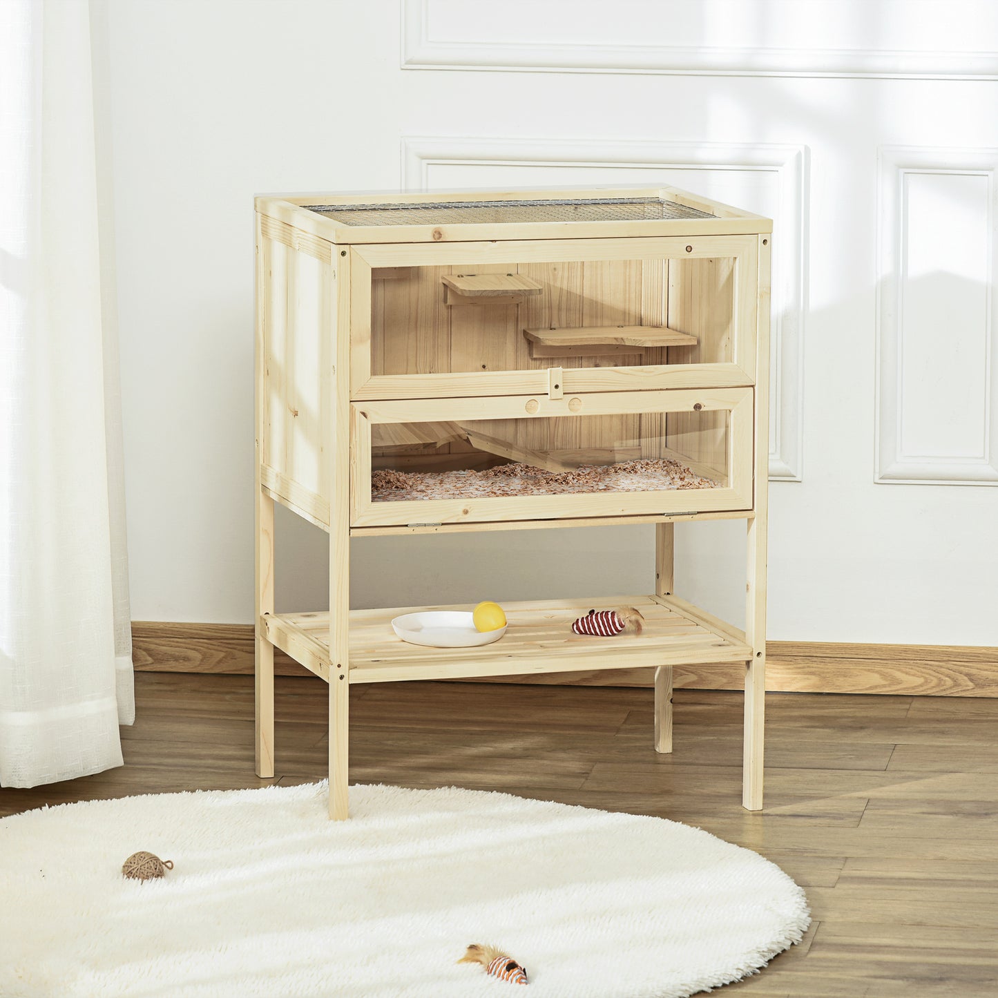 3 Tiers Wooden Hamster Cage Fir Wood Mouse Guinea Rodent Mice House Pet Play Small Animals 60L_40W_80H cm