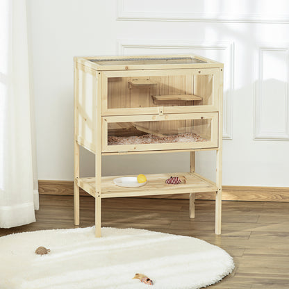 3 Tiers Wooden Hamster Cage Fir Wood Mouse Guinea Rodent Mice House Pet Play Small Animals 60L_40W_80H cm