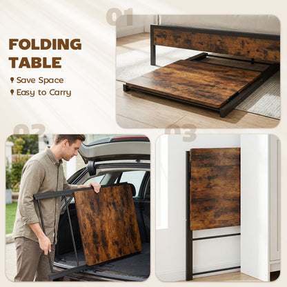 Folding Desk with 2-Tier Shelf for Home Office, Rustic Brown
