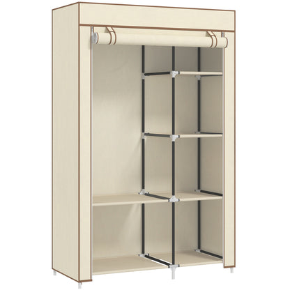 Fabric Wardrobe w/ Shelves Hanging Rail Foldable Closets Cream