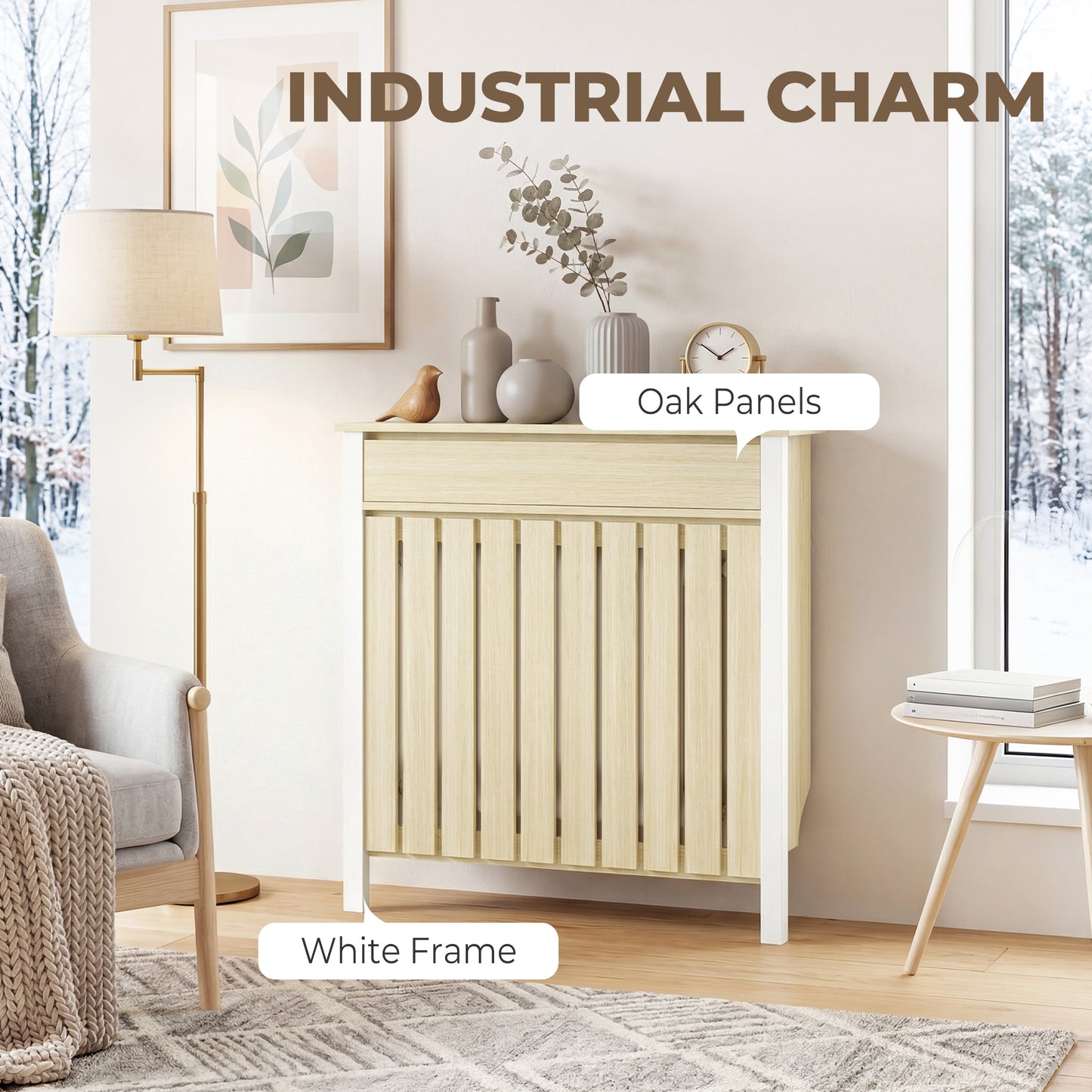 Radiator Cover with Drawer and Vertical Slats Oak