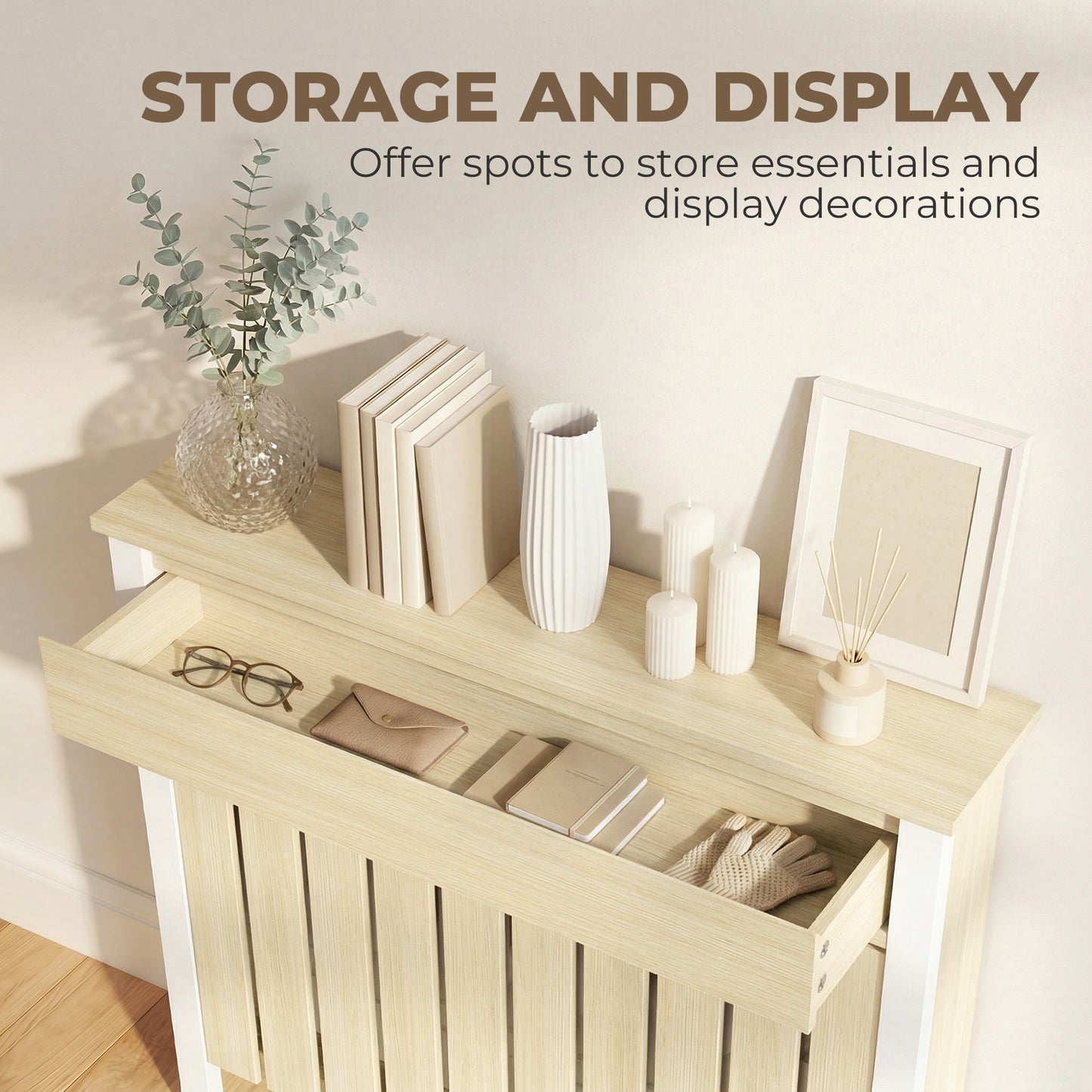 Radiator Cover with Drawer and Vertical Slats Oak