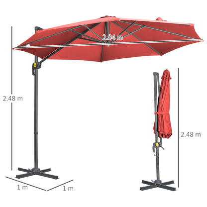 3 x 3(m) Cantilever Parasol Garden Umbrella with Cross Base Wine Red