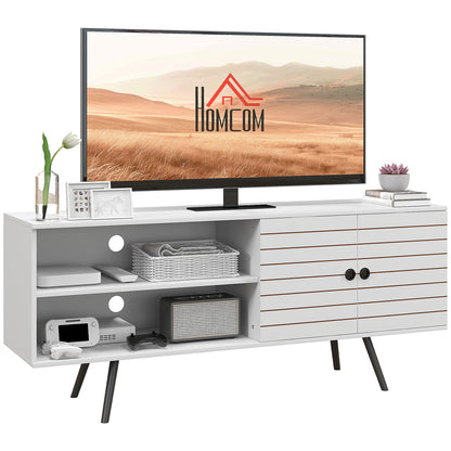TV Unit for 65" TVs with 2 Open Shelves, Door and 2 Cable Holes, White